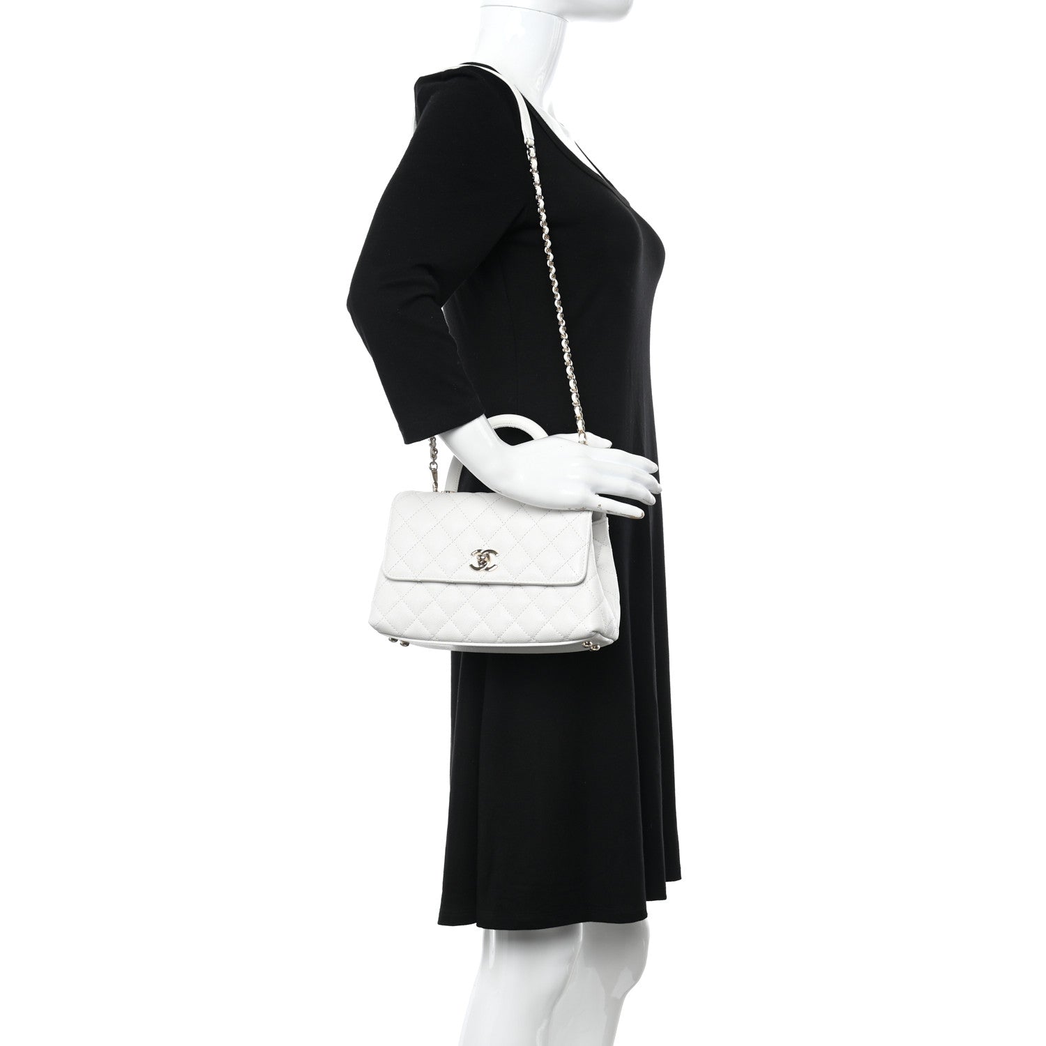 Chanel Caviar Quilted Mini Coco Handle Flap White 2 of 13