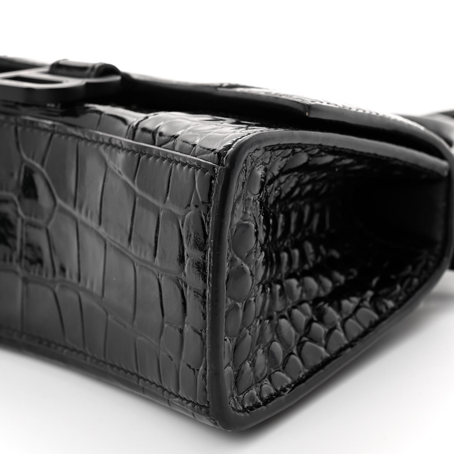 Balenciaga Shiny Calfskin Monochrome Crocodile Embossed Hourglass Top Handle Bag XS Black 9 of 9