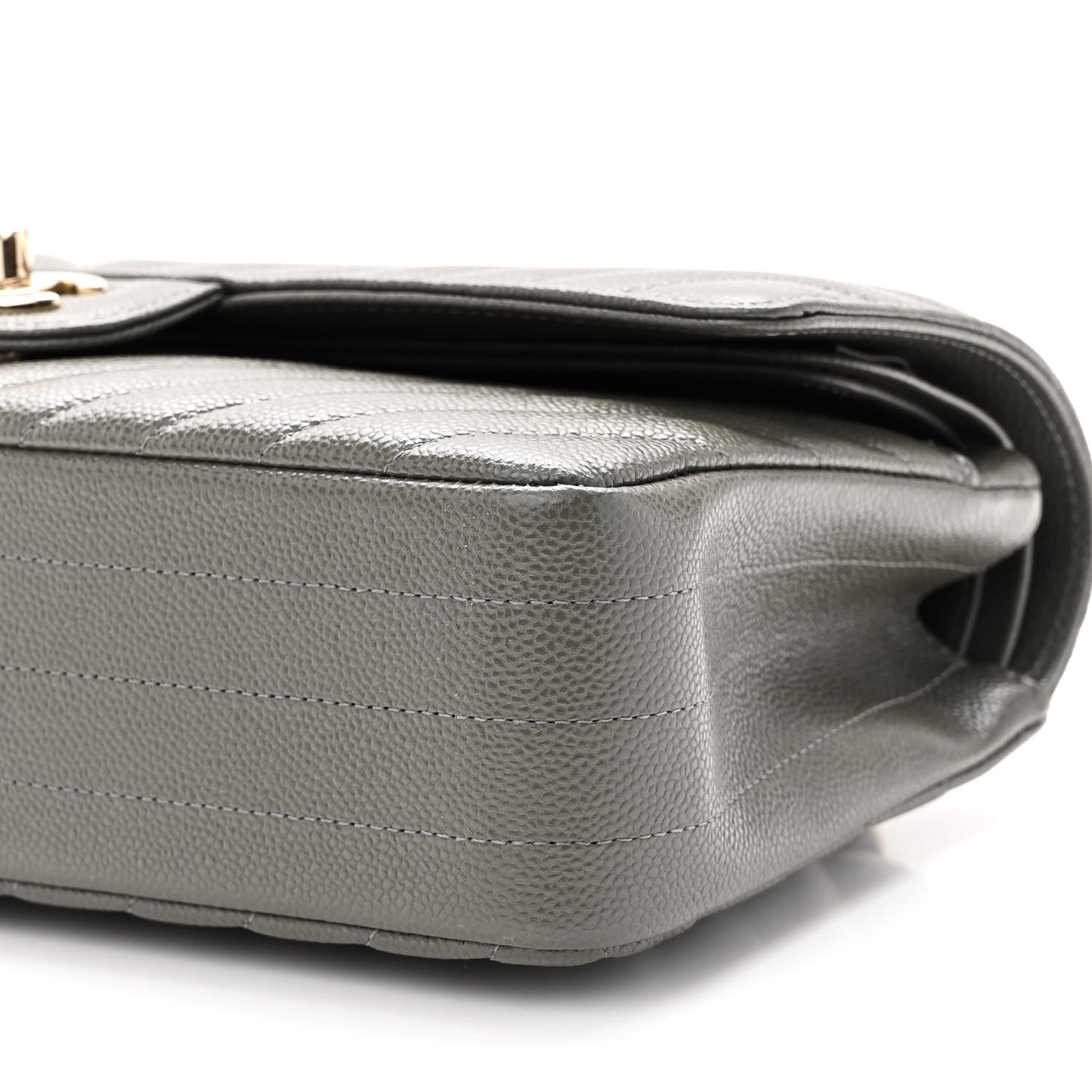 Caviar Chevron Quilted Medium Double Flap Dark Grey