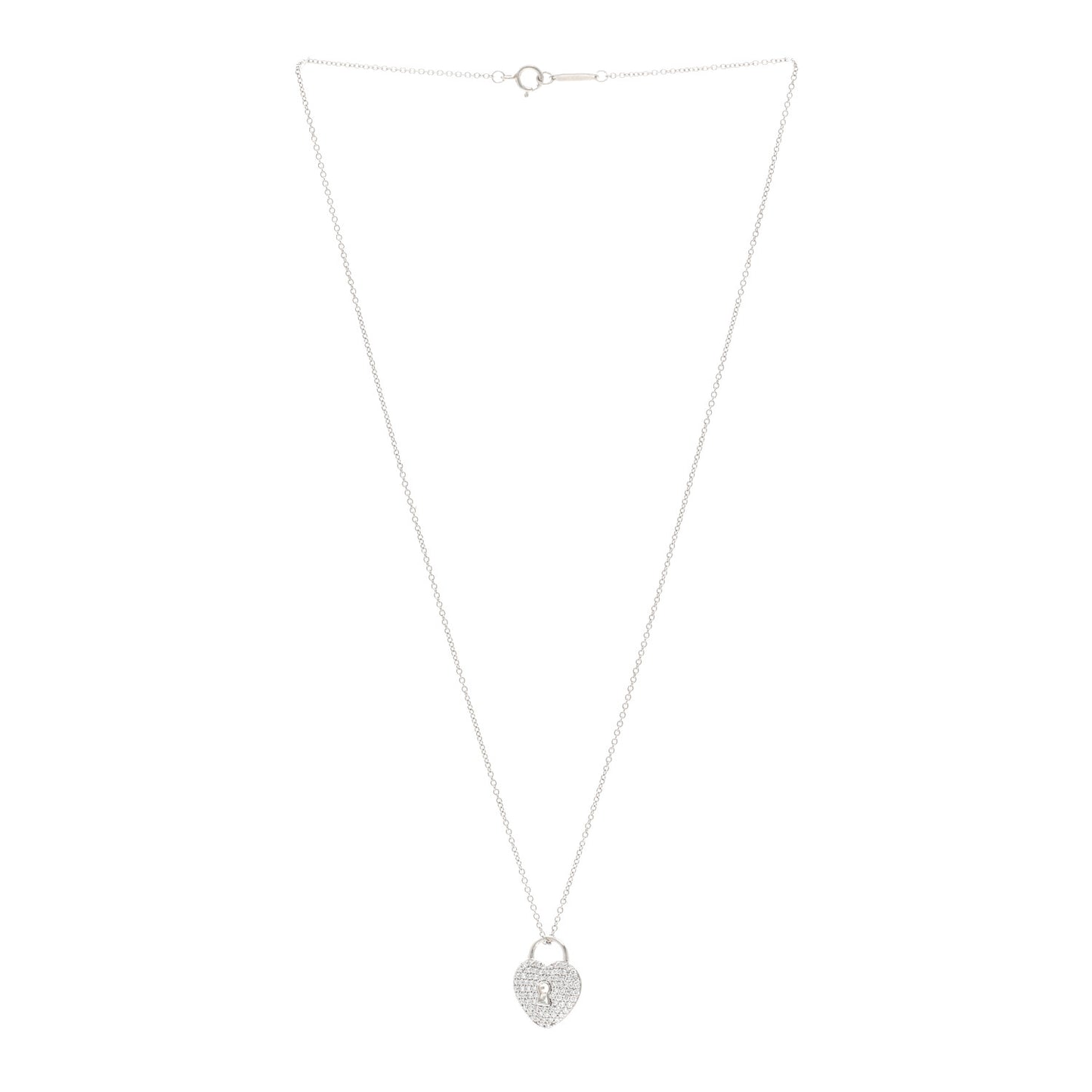 Platinum Diamond Small Heart Lock Pendant Necklace