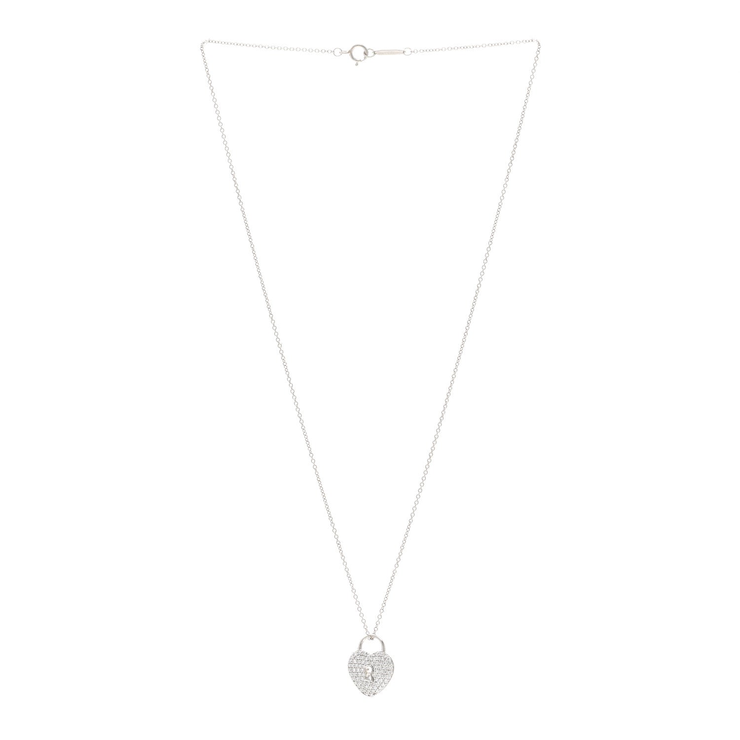 Tiffany Platinum Diamond Small Heart Lock Pendant Necklace 3 of 4