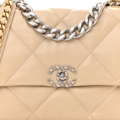 Chanel Lambskin Quilted Large Chanel 19 Flap Beige 8 of 12