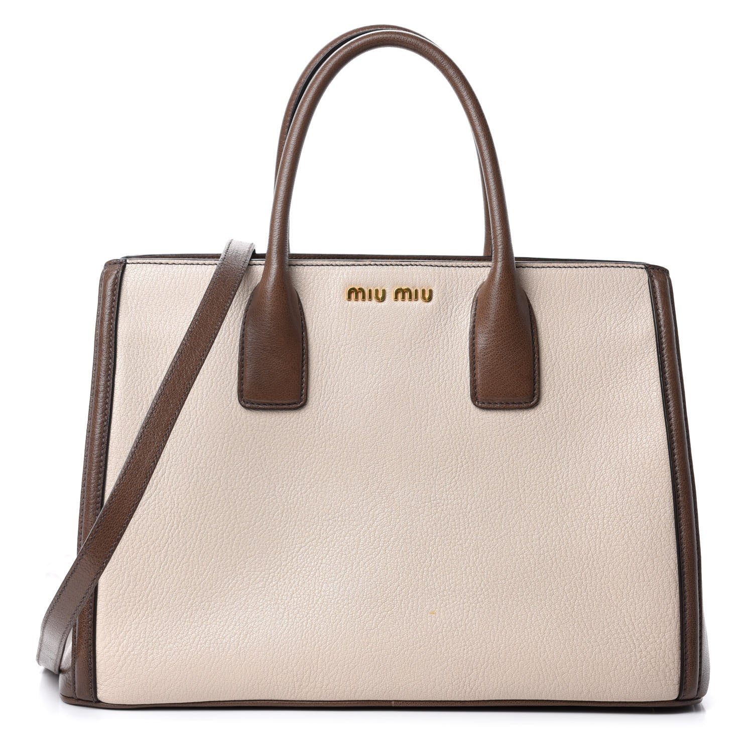 Miu Miu Goatskin Madras Bi-Color Top Handle Tote Talco Bambu 1 of 11