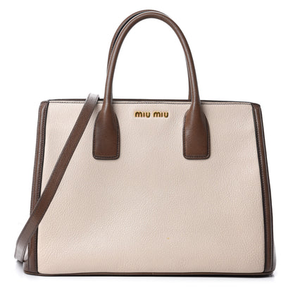 Miu Miu Goatskin Madras Bi-Color Top Handle Tote Talco Bambu 1 of 11