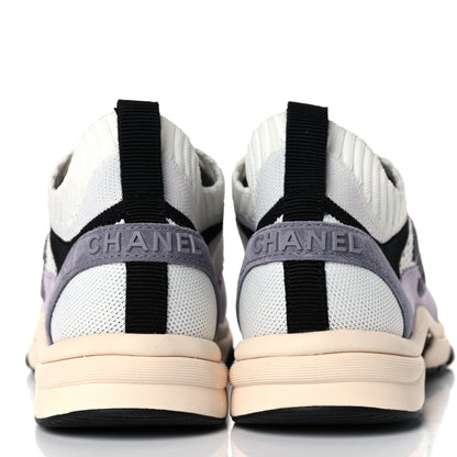 Chanel Mesh Suede Fabric Womens CC Sneakers 36 White Black Purple Dark Purple 7 of 8