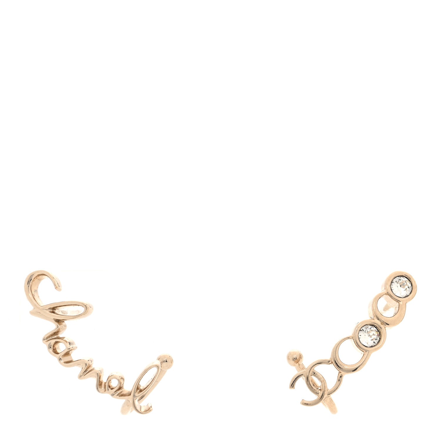 Chanel Metal Crystal Coco Script CC Climber Earrings Gold 1 of 5