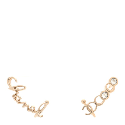 Chanel Metal Crystal Coco Script CC Climber Earrings Gold 1 of 5