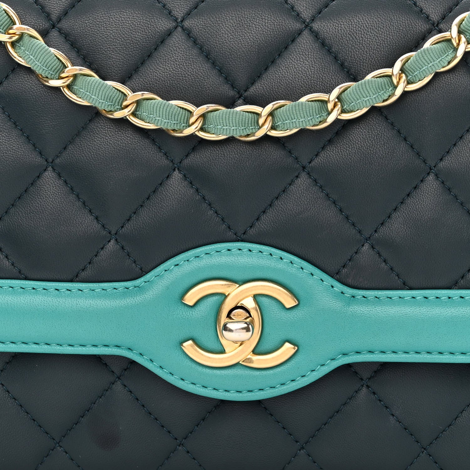 Chanel Lambskin Quilted Bi-Color Flap Navy Turquoise 8 of 11