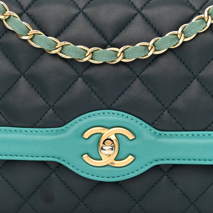 Chanel Lambskin Quilted Bi-Color Flap Navy Turquoise 8 of 11