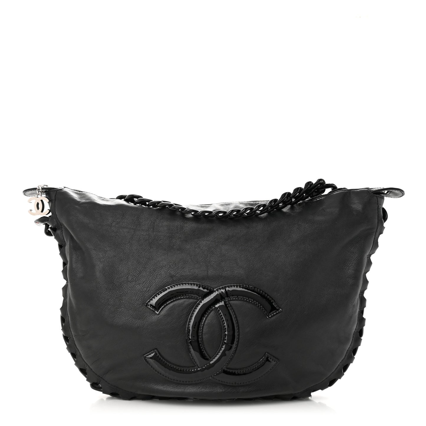 Calfskin Modern Chain Rhodoid Hobo Black
