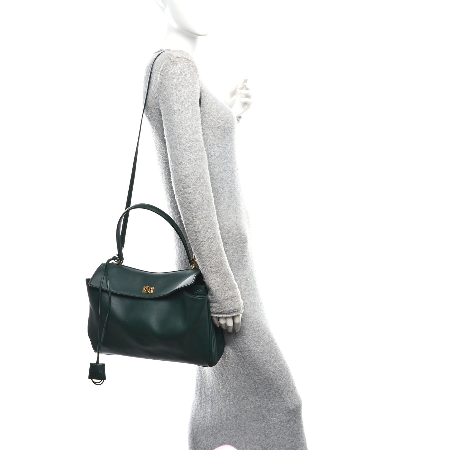 Natural Smooth Calfskin Medium Rodeo Top Handle Handbag Pine Green