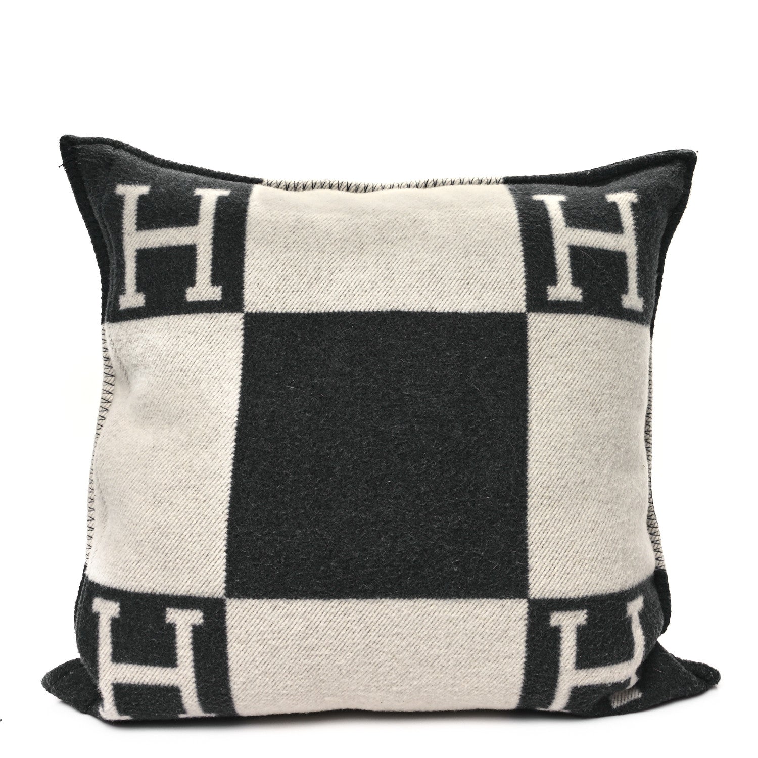 Hermes Wool Cashmere Avalon Pillow GM Ecru Gris Fonce 2 of 3