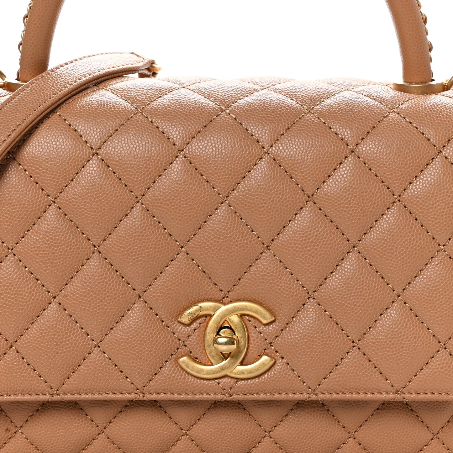 Caviar Quilted Small Coco Chain Handle Flap Brown