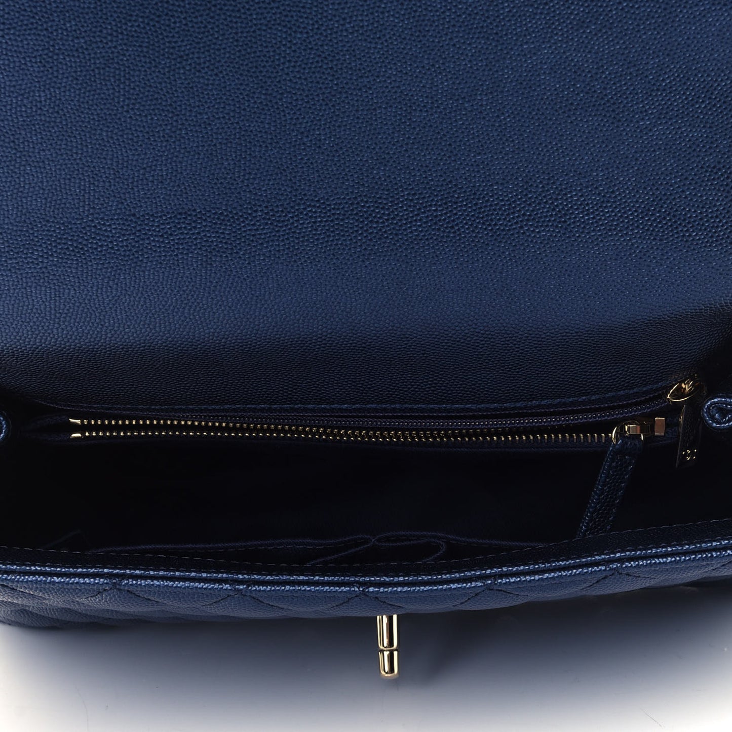 Iridescent Caviar Quilted Small Coco Handle Flap Dark Blue