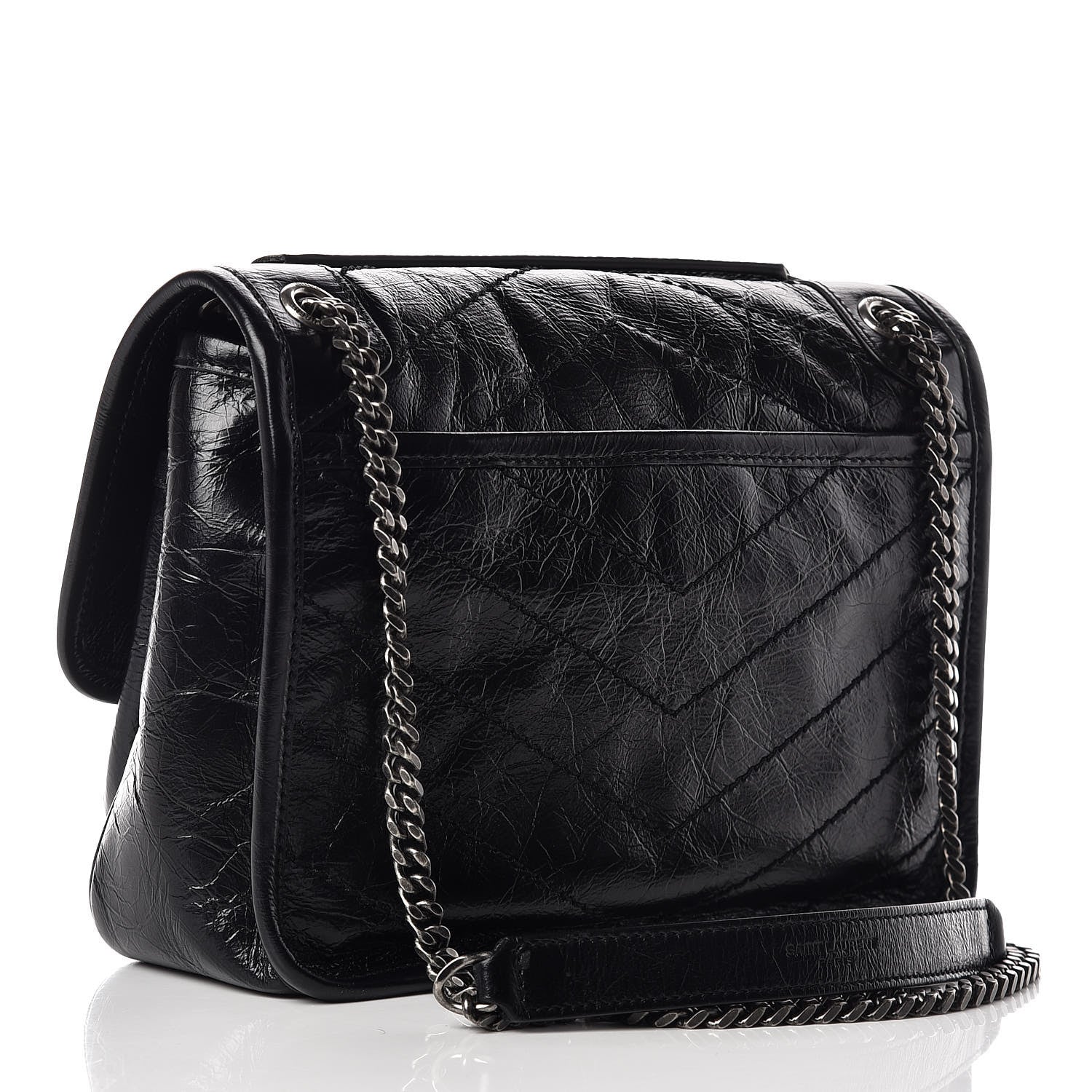Saint Laurent Crinkled Calfskin Matelasse Monogram Baby Niki Chain Satchel Black 3 of 9