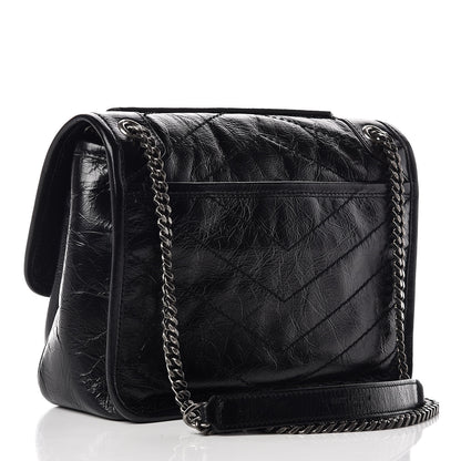 Saint Laurent Crinkled Calfskin Matelasse Monogram Baby Niki Chain Satchel Black 3 of 9
