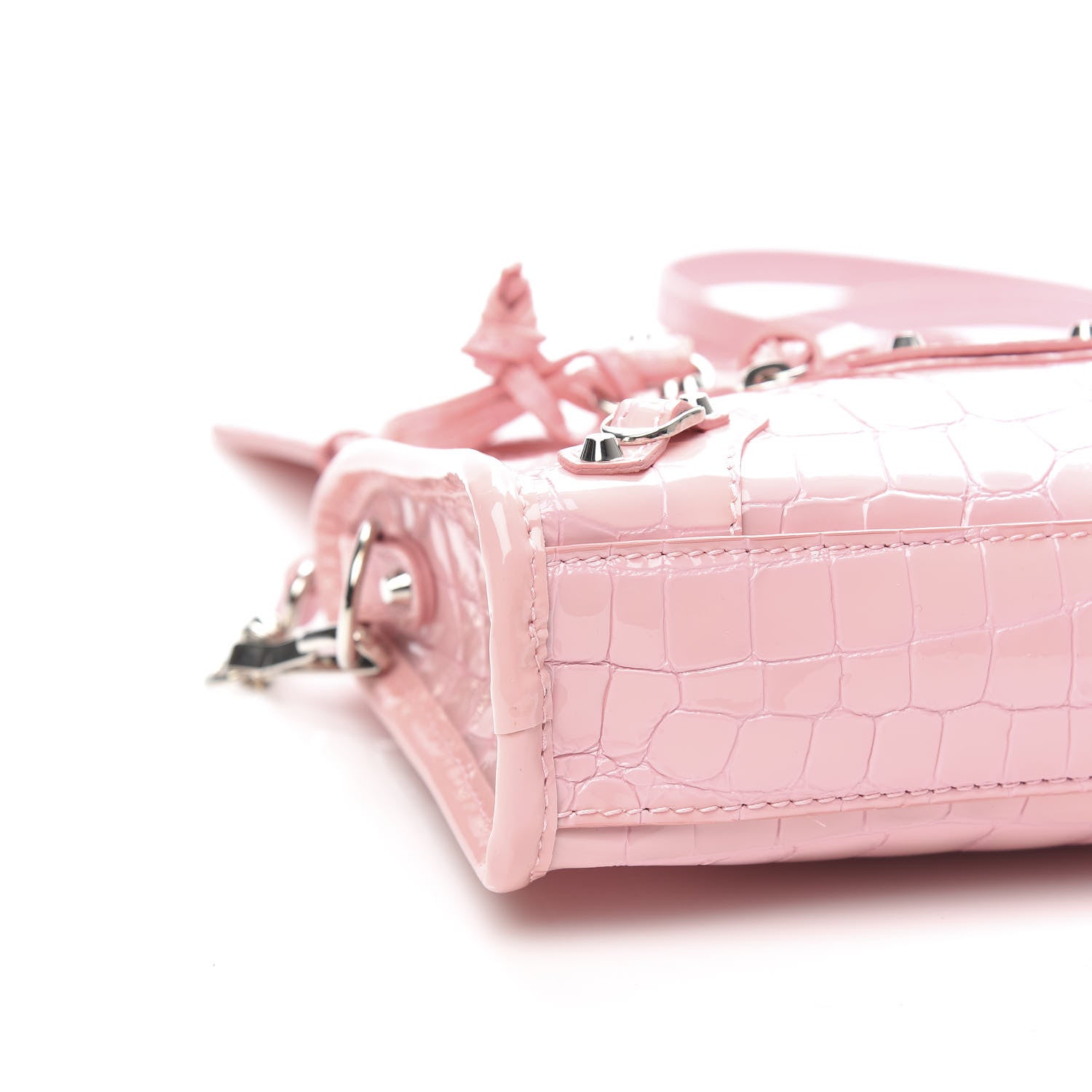 Balenciaga Patent Crocodile Embossed Classic Silver Hardware Nano City Light Pink 8 of 10