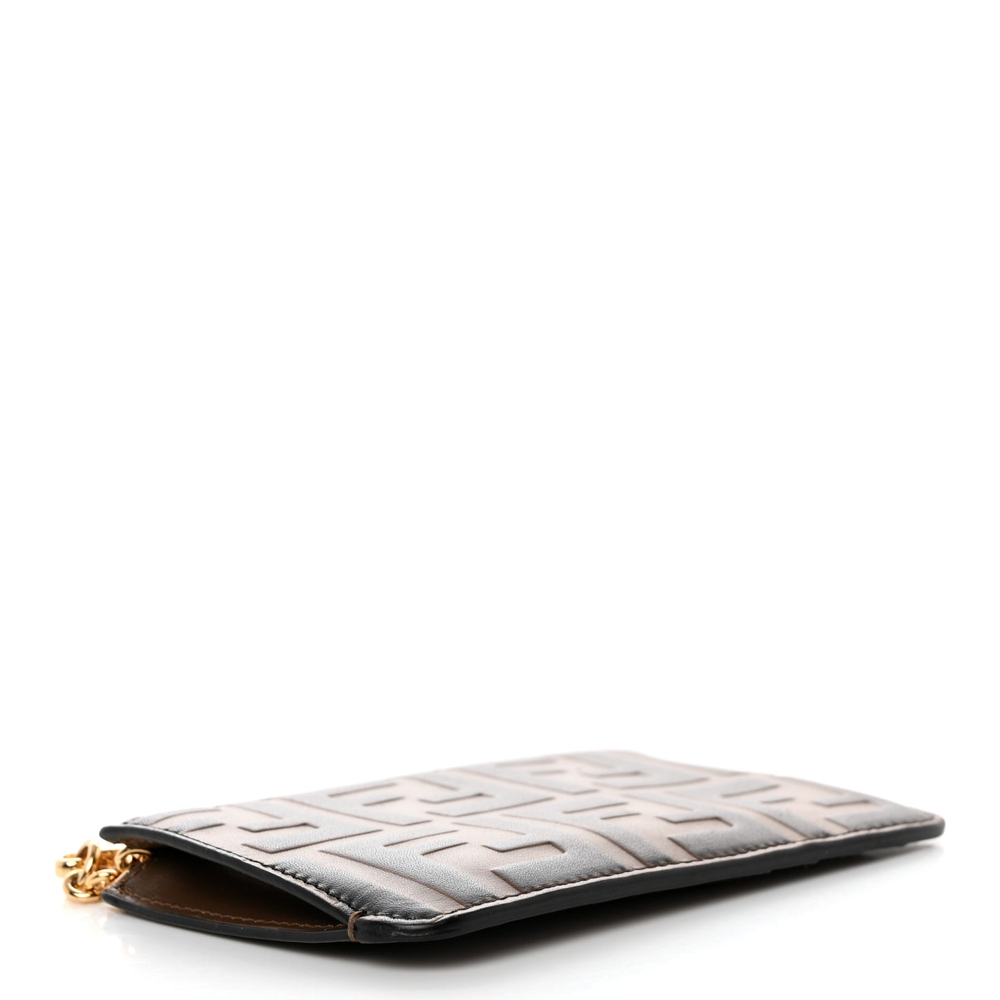 Vitello Soft F is Fendi Bi-Color FF 1974 Embossed Key Case Pouch Maya Black