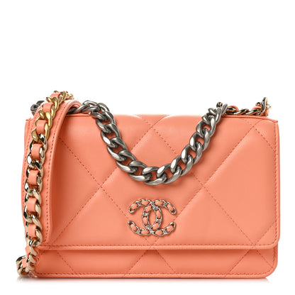 Chanel Lambskin Quilted Chanel 19 Wallet On Chain WOC Light Orange 1 of 10