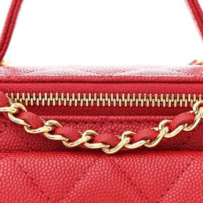 Chanel Caviar Quilted Polly Pocket East West Top Vanity With Chain Red 8 of 10