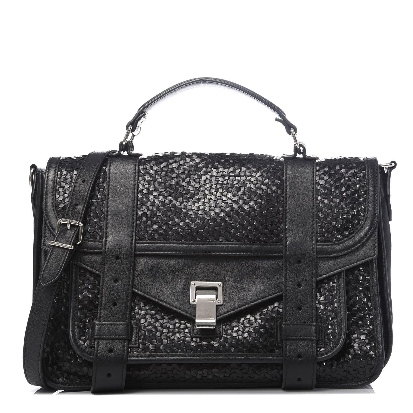 Woven Calfskin PS1 Medium Satchel Black