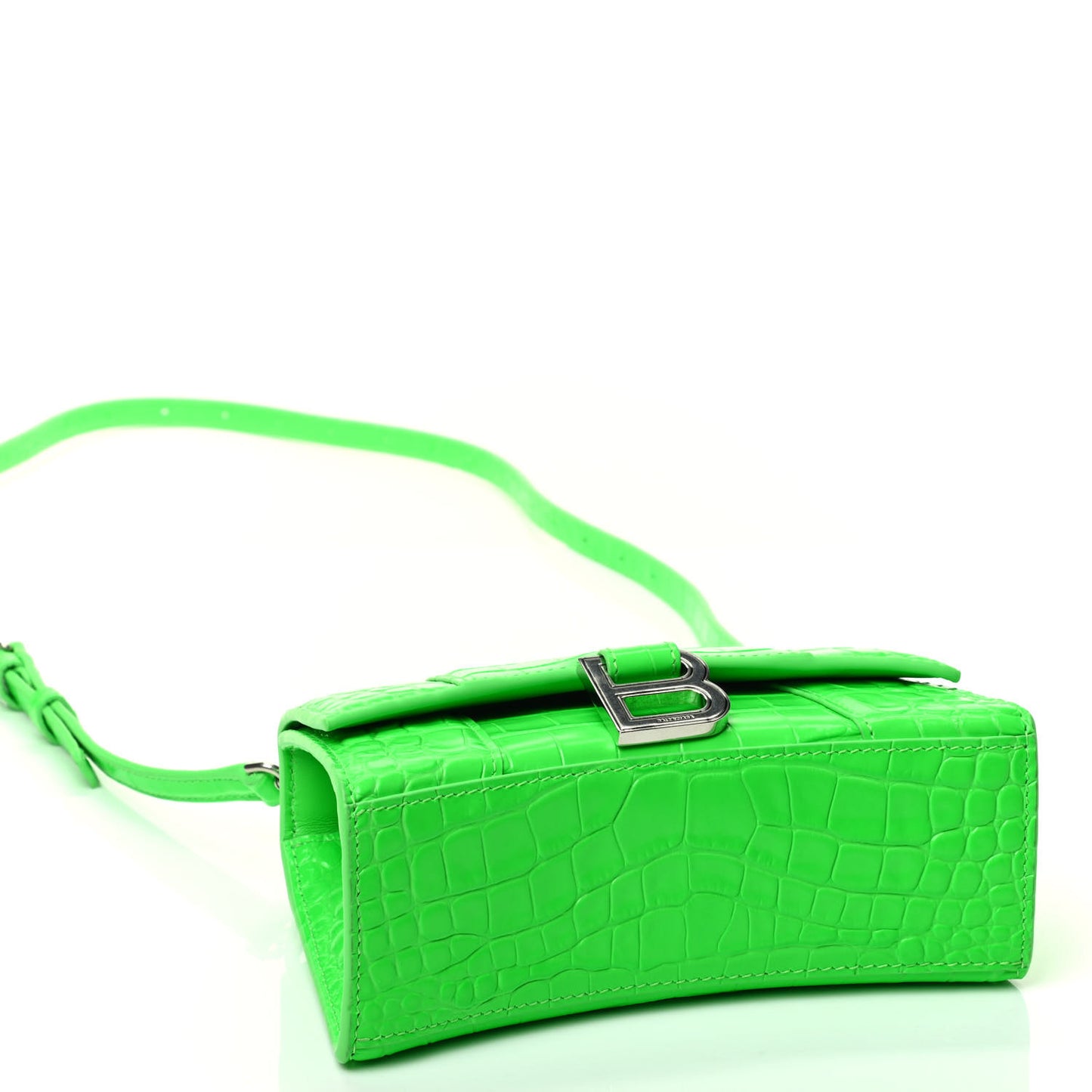 Shiny Calfskin Crocodile Embossed Hourglass Top Handle Bag XS Fluo Green