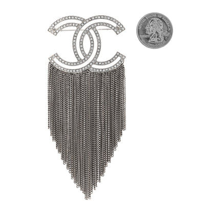 Chanel Crystal Chain Fringe CC Brooch Silver 3 of 5