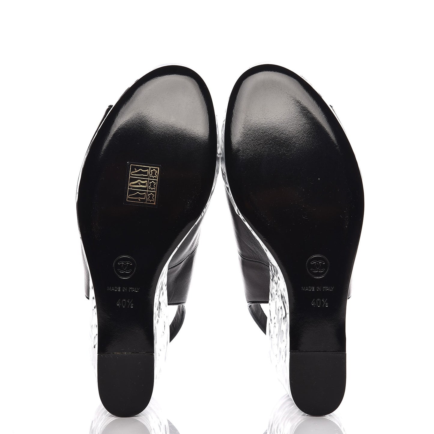 Lambskin Metallic Wedge Open Toe Pumps 40.5 Black