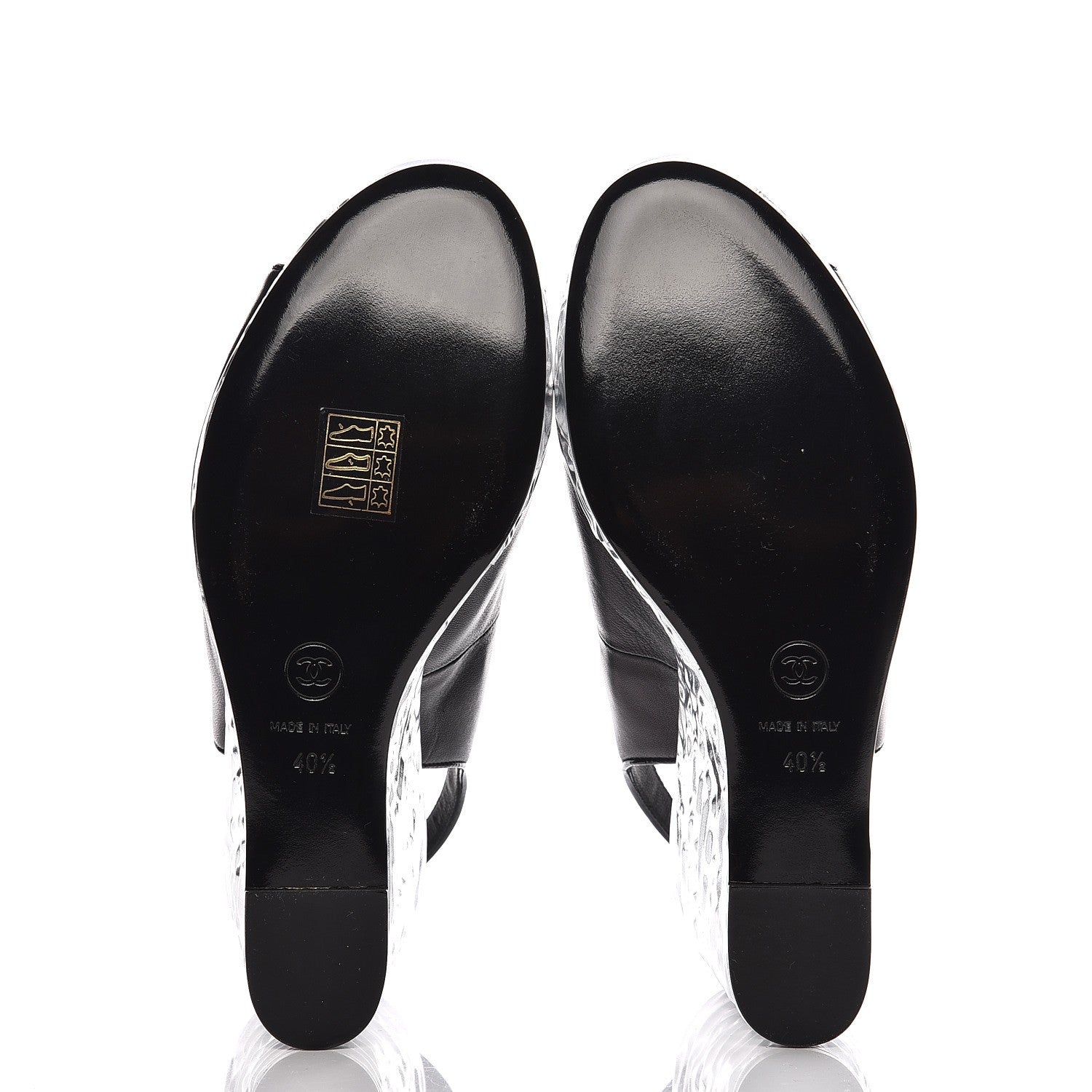 Chanel Lambskin Metallic Wedge Open Toe Pumps 40.5 Black 5 of 11