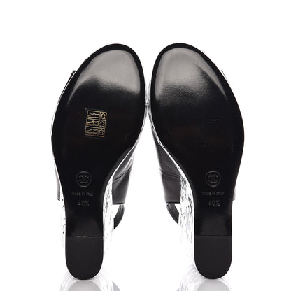 Chanel Lambskin Metallic Wedge Open Toe Pumps 40.5 Black 5 of 11