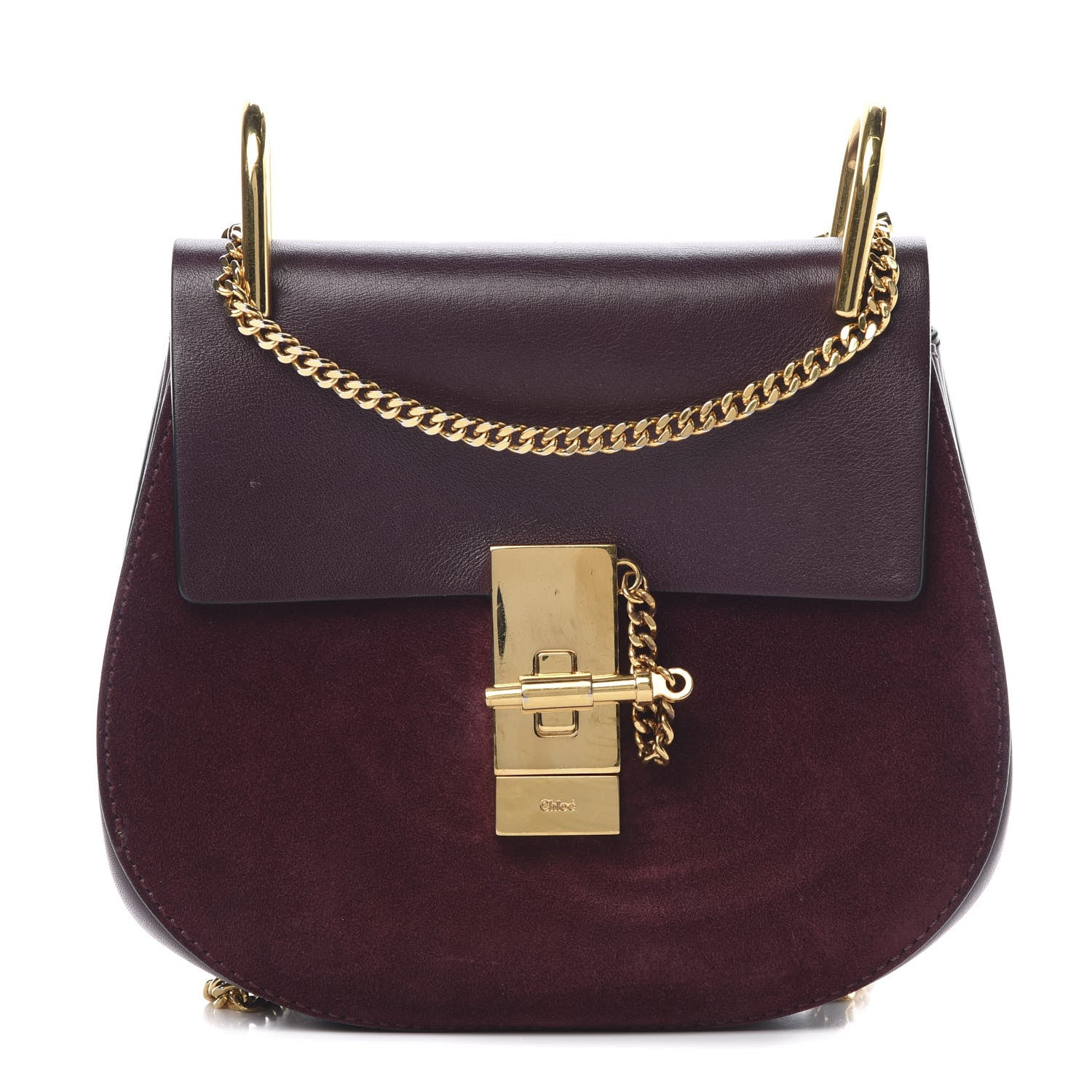 Chloe Suede Smooth Calfskin Mini Drew Shoulder Bag Dark Purple 1 of 15