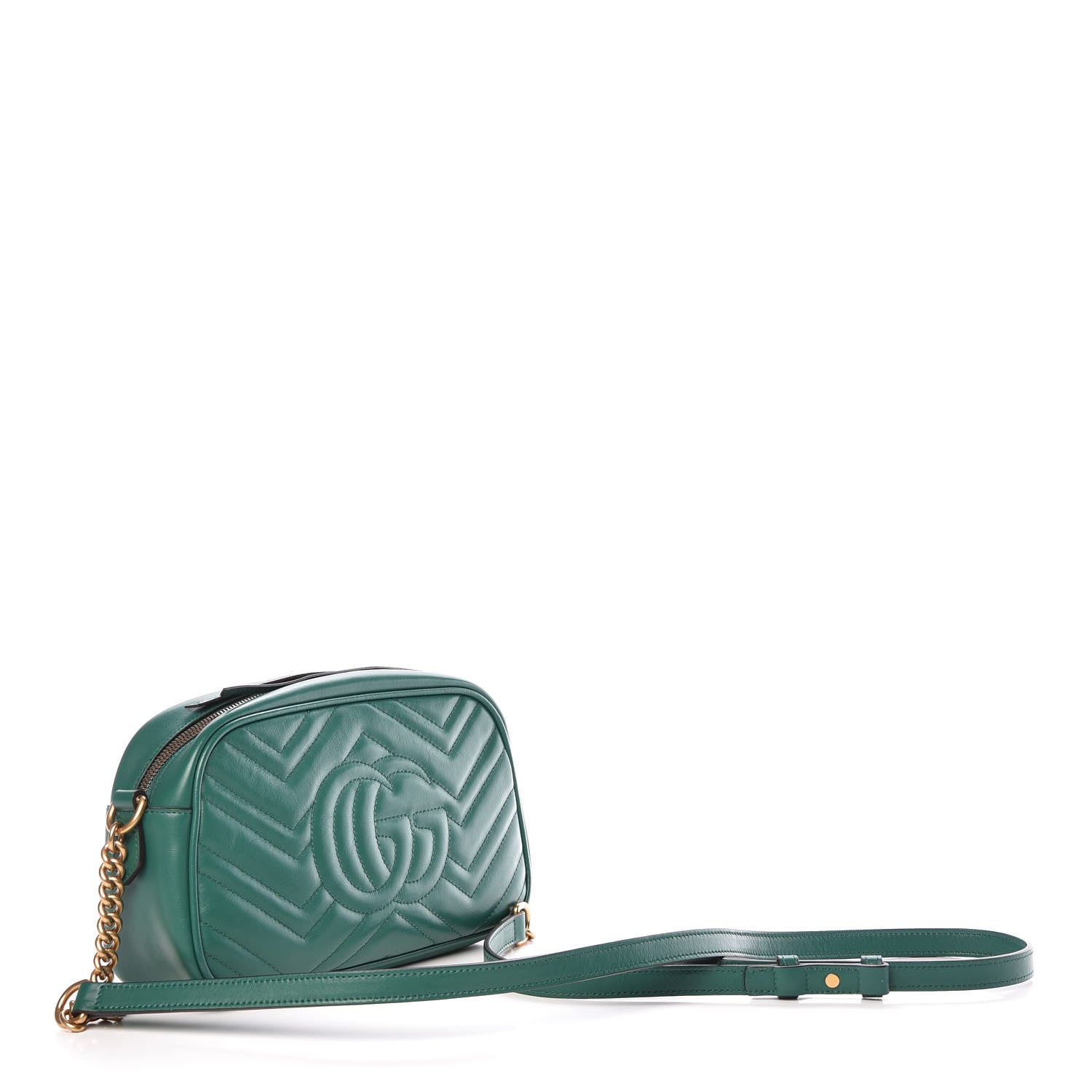 Gucci Calfskin Matelasse Small GG Marmont Chain Shoulder Bag Emerald Green 3 of 9
