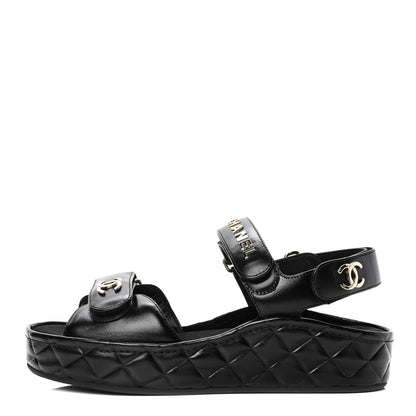 Chanel Shiny Calfskin Logo Platform Sandals 36 Black 1 of 4