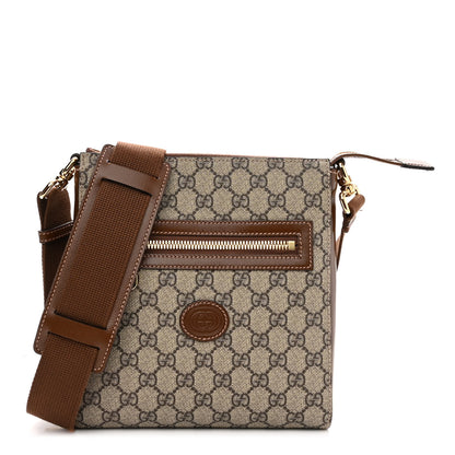 Gucci GG Supreme Monogram Azalea Calfskin Retro Interlocking G Flat Messenger Bag Beige Ebony Brown Sugar 1 of 10