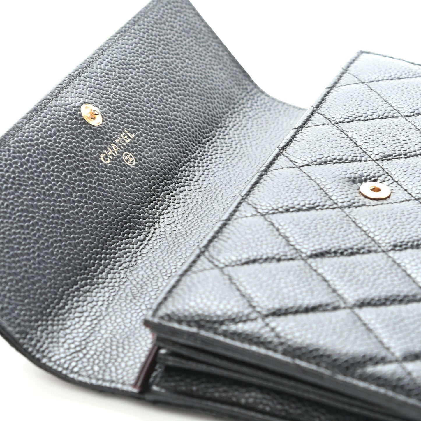 Caviar Quilted Large Gusset Flap Wallet Black