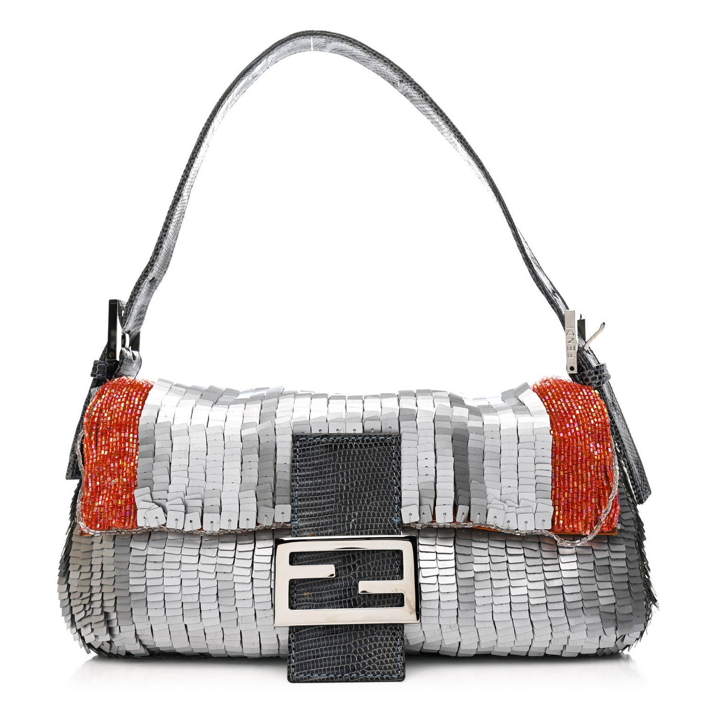Sequin Beaded Lizard Baguette Silver Orange