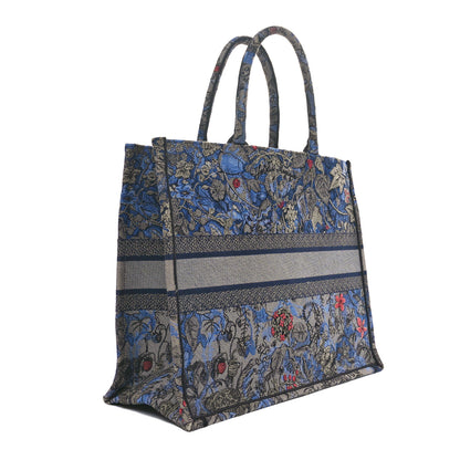 Christian Dior Canvas Embroidered Large Toile de Jouy Voyage Book Tote Blue Multicolor 3 of 10