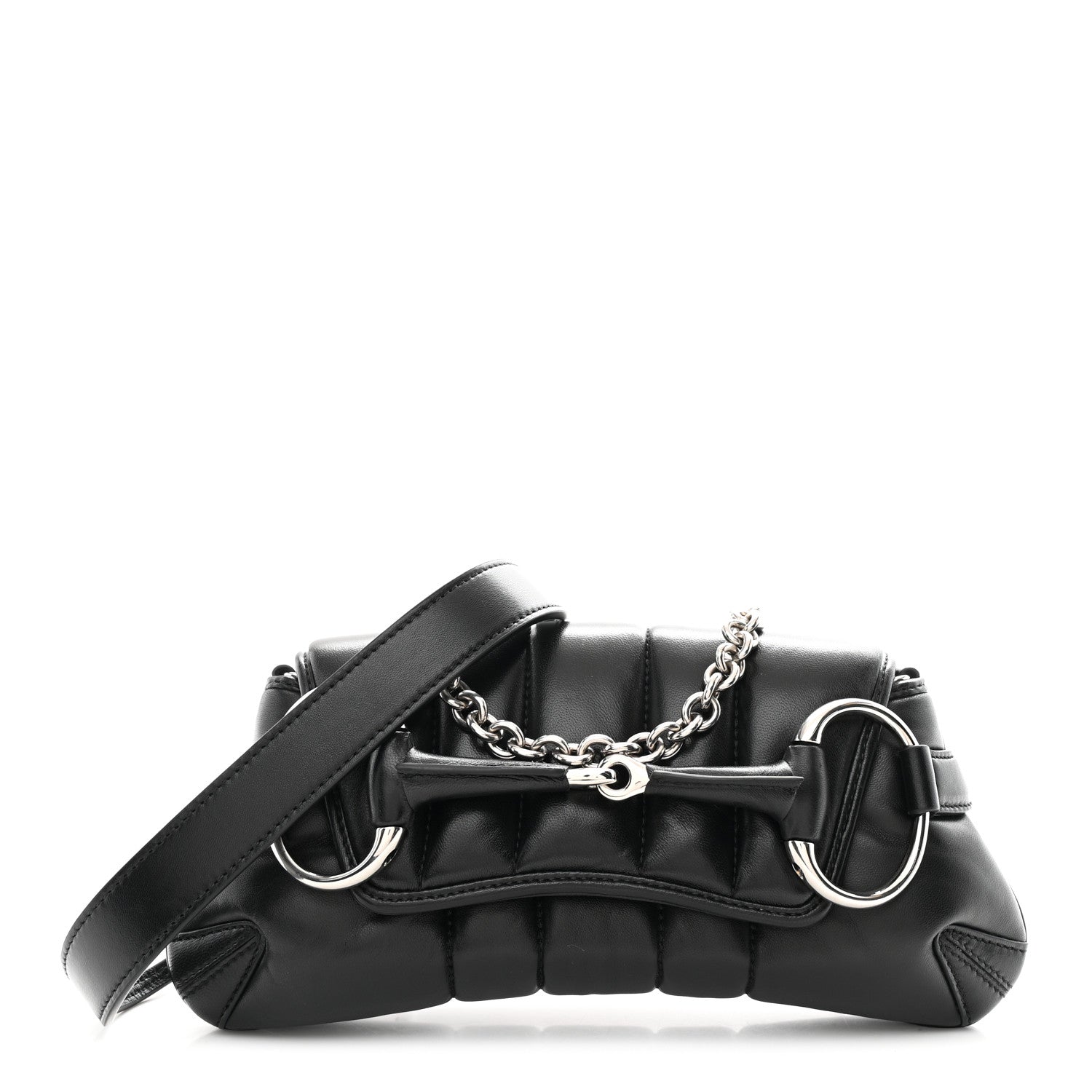 Gucci Nappa Vertical Matelasse Small Maxi Horsebit Chain Shoulder Bag Black 2 of 19