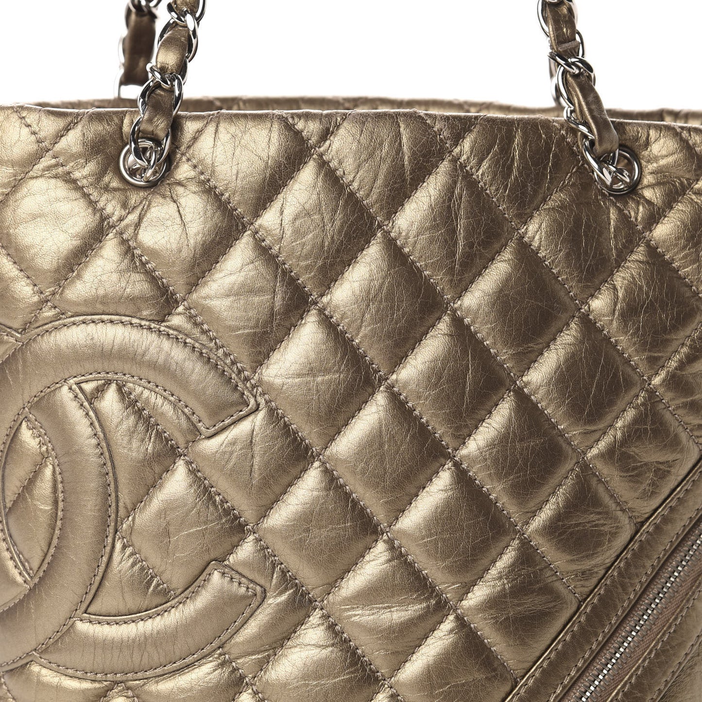 Metallic Aged Calfskin Quilted Medium Cotton Club Tote Bronze
