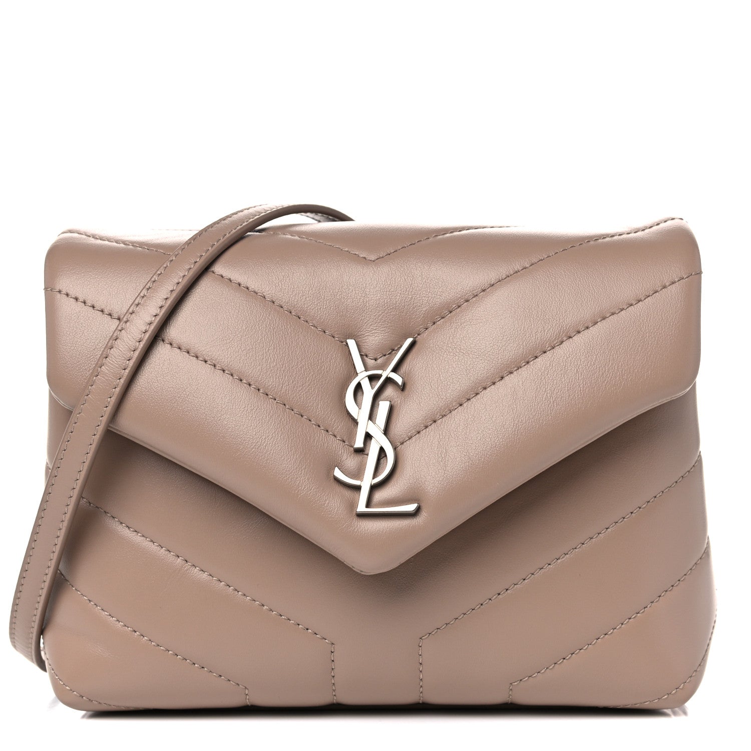Saint Laurent Calfskin Y Quilted Monogram Toy Loulou Crossbody Bag Dark Beige 1 of 10