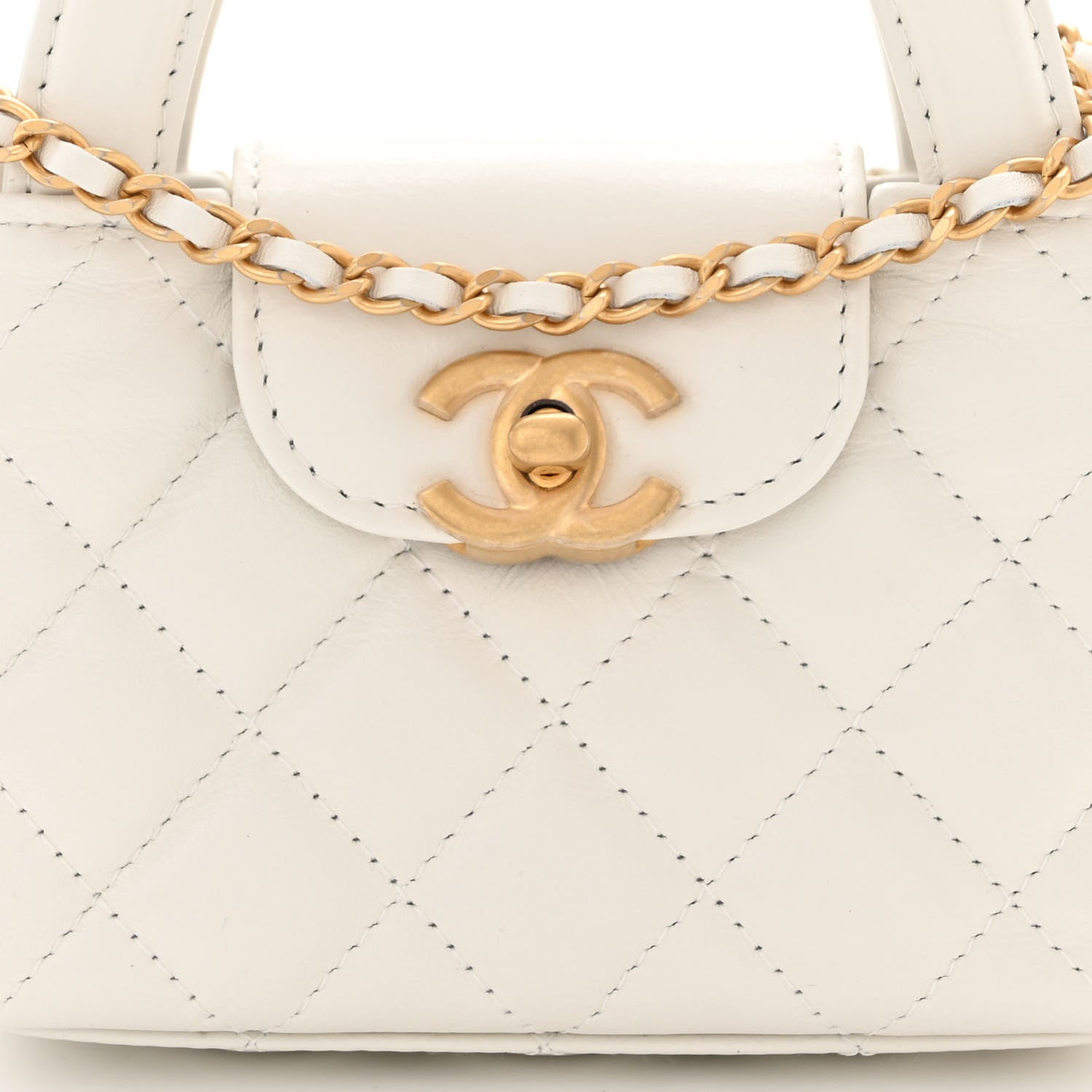 Chanel Shiny Aged Calfskin Quilted Mini Nano Kelly Shopper White 8 of 11