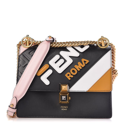 Fendi X FILA Vitello Liberty Mania Bi-Color FF 1974 Embossed Small Kan I Shoulder Bag Black Confetto Multicolor 1 of 11