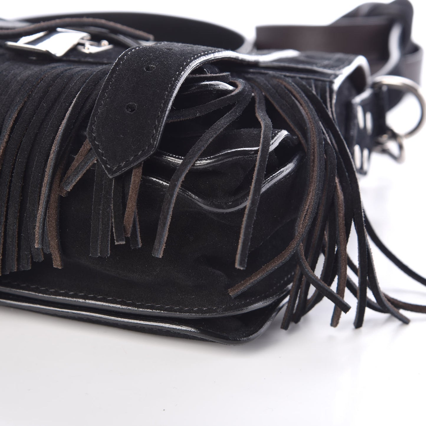 Suede Fringed PS1 Crossbody Pouch Black