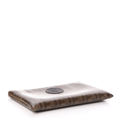 Fendi Glazed Fabric Vitello Century FF 1974 Stamp Patch Small FFreedom Flat Pouch Mogano Panna Black 4 of 10