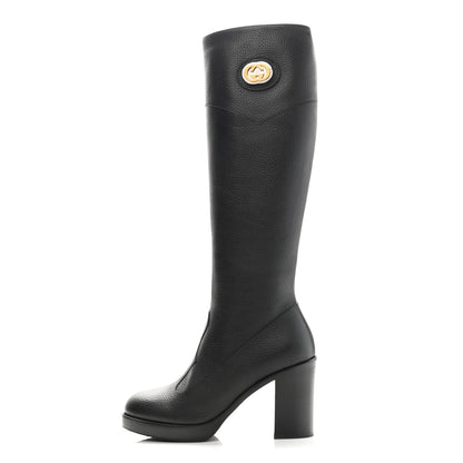 Gucci Austin Calfskin Interlocking G Knee High Boots 36.5 Black 1 of 11