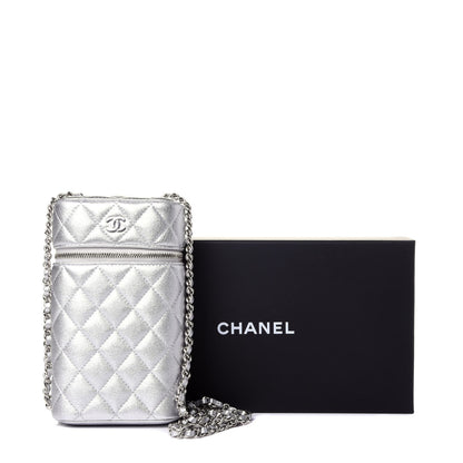 Chanel Metallic Lambskin Quilted Phone Holder With Chain Silver 12 of 12