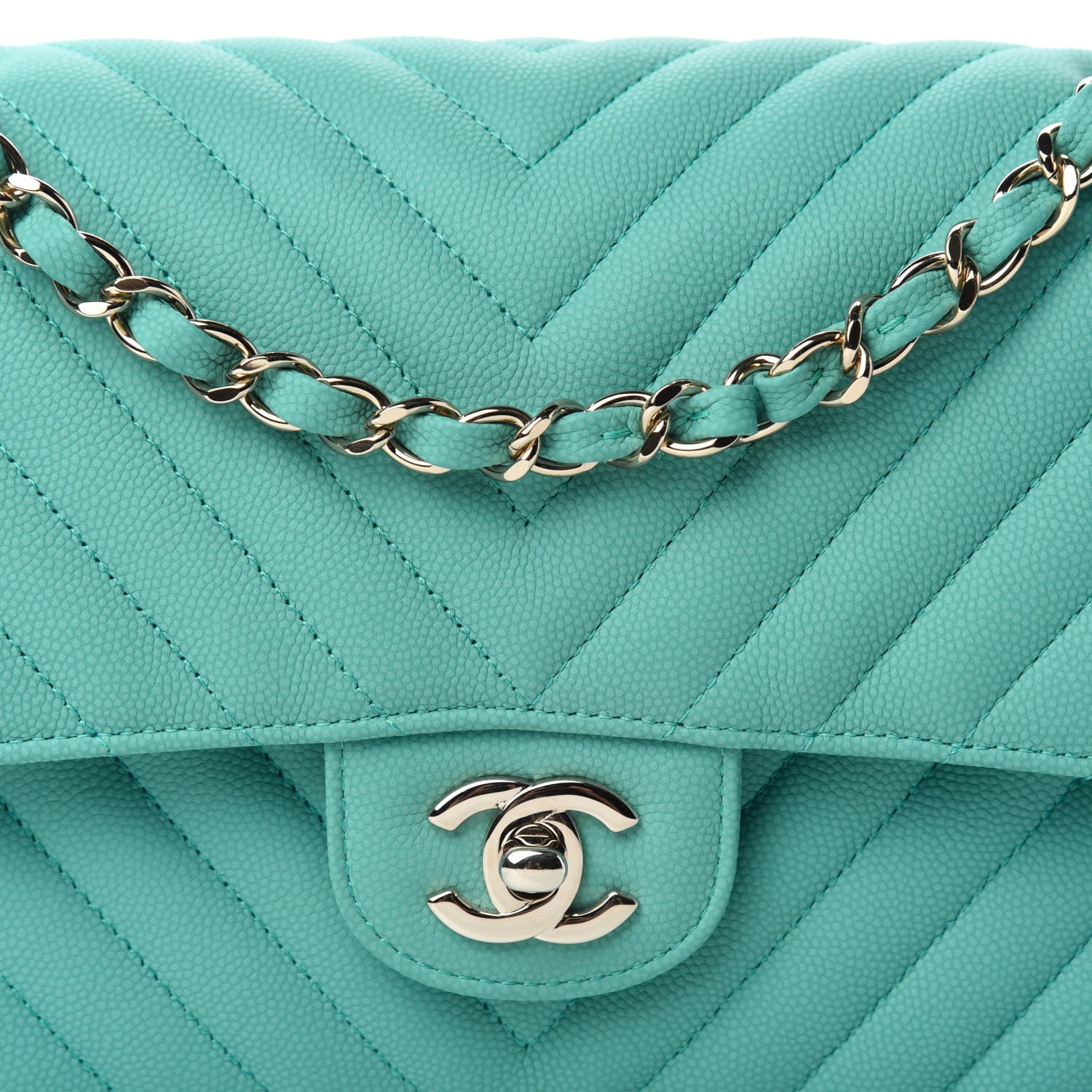 Chanel Caviar Flat Chevron Quilted Medium Double Flap Green 10 of 11