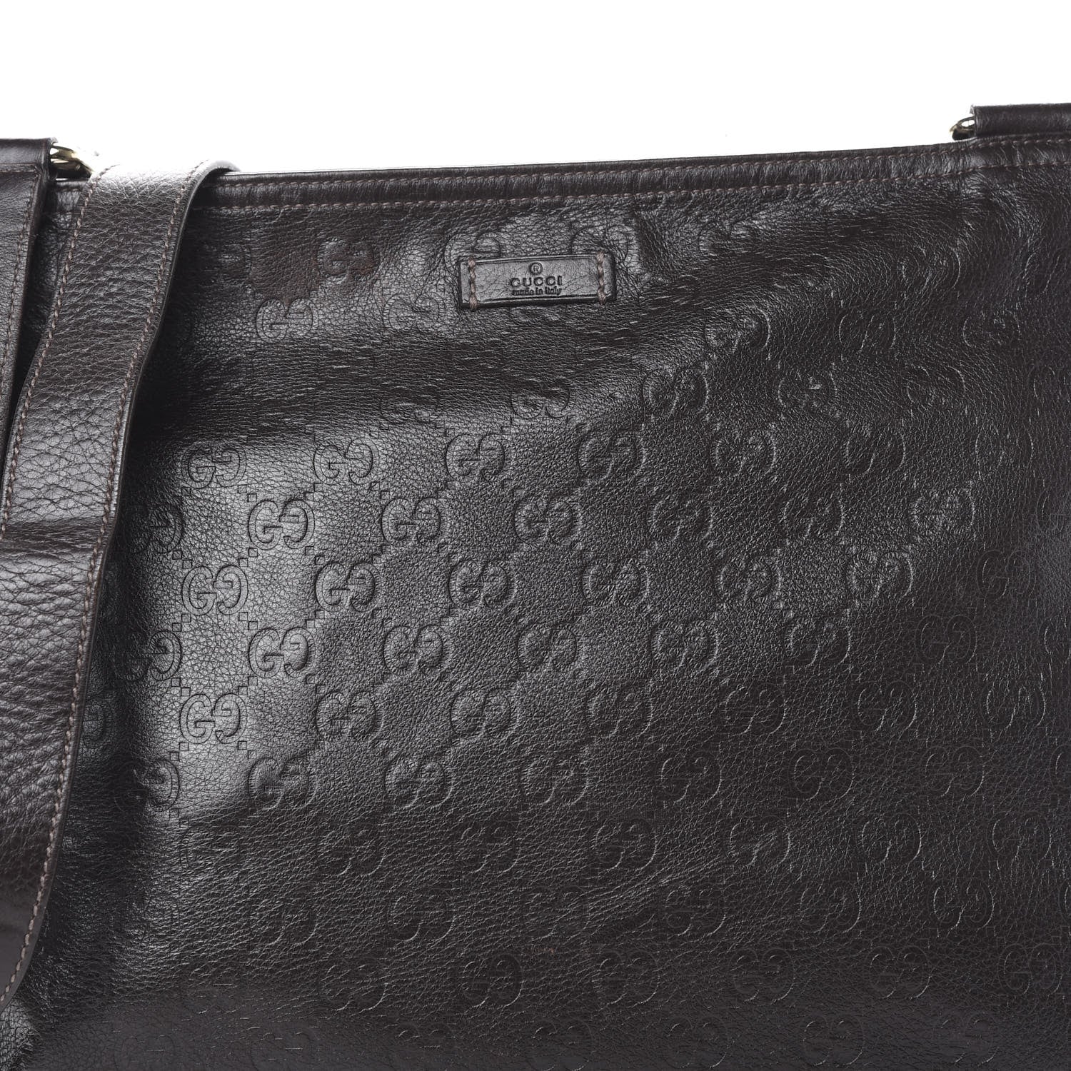 Gucci Guccissima Medium Flat Messenger Bag Dark Brown 7 of 13