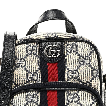 Gucci GG Supreme Monogram Textured Dollar Calfskin Web Mini Ophidia Double Zip Messenger Bag Beige Blue 8 of 10