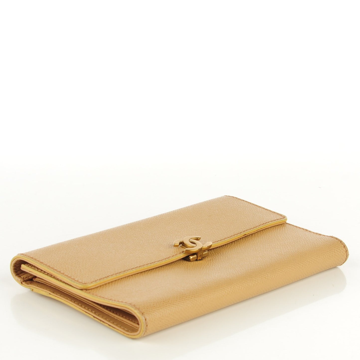 Grained Calfskin CC Flap Wallet Beige